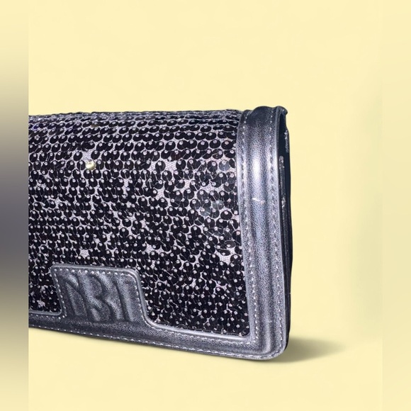 Badgley Mischka NWT Black Sequin Mini Crossbody Bag Clutch w/ Chain Strap - Picture 4 of 7